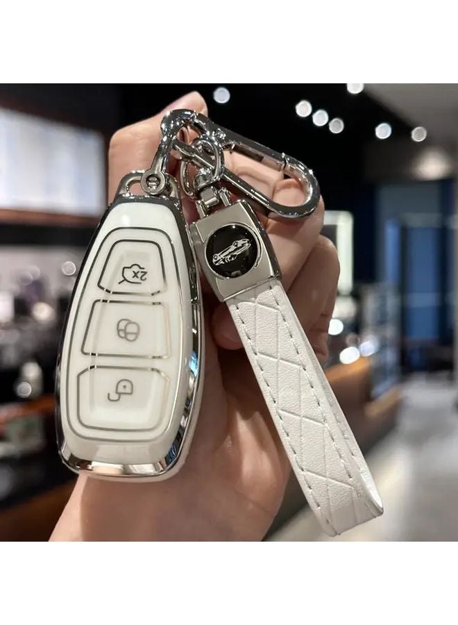 غطاء مفتاح TPU أرجواني مع سلسلة مفاتيح لسيارات فورد فوكوس وفييستا ومونديو وكوجا وفيوجن ST 2013-2018 - Image 2